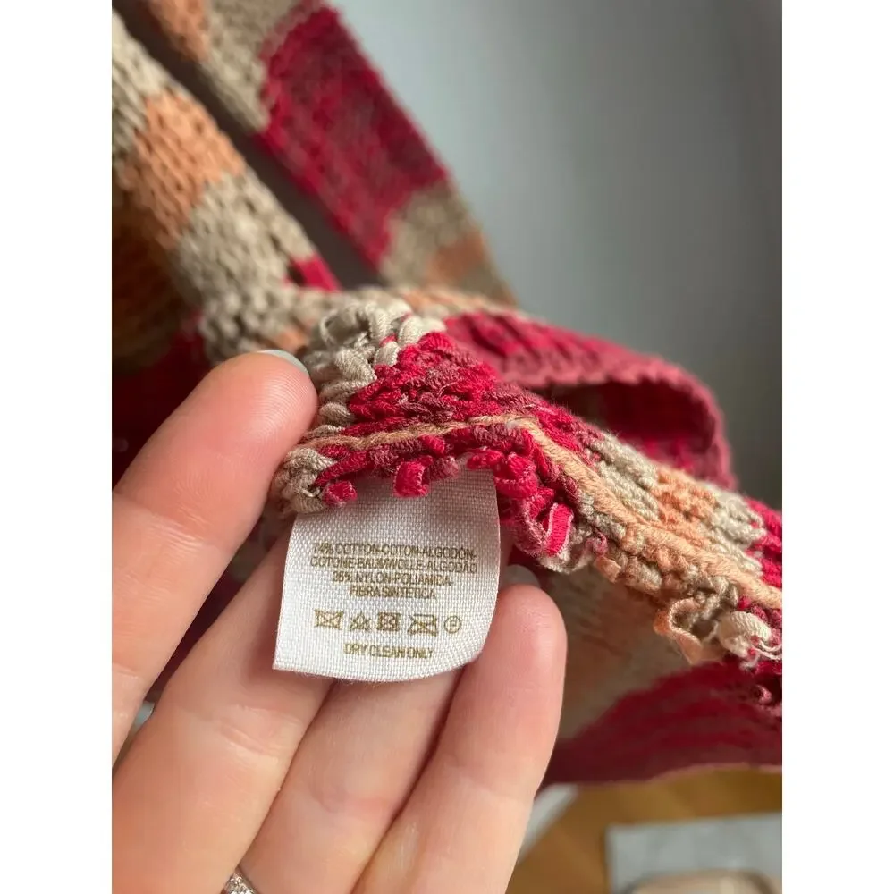Free People Desert Moon Slouchy Fisherman Open Knit Sweater Pink Striped XS